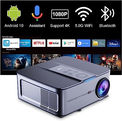 Smart Projector 5G WiFi Bluetooth, Artlii Play3 Outdoor Movie Projector 4K Supported, Android TV 10,