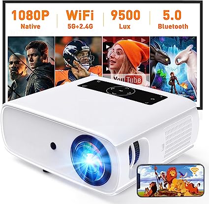 Projector with WiFi and Bluetooth, Native 1080P Portable Projector Support 4K, 9500Lux, Touch Screen