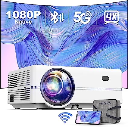 Projector with 5G WiFi and Bluetooth 4K Supported 1080P Full HD Portable 600 ANSI 18000 Lumens for O